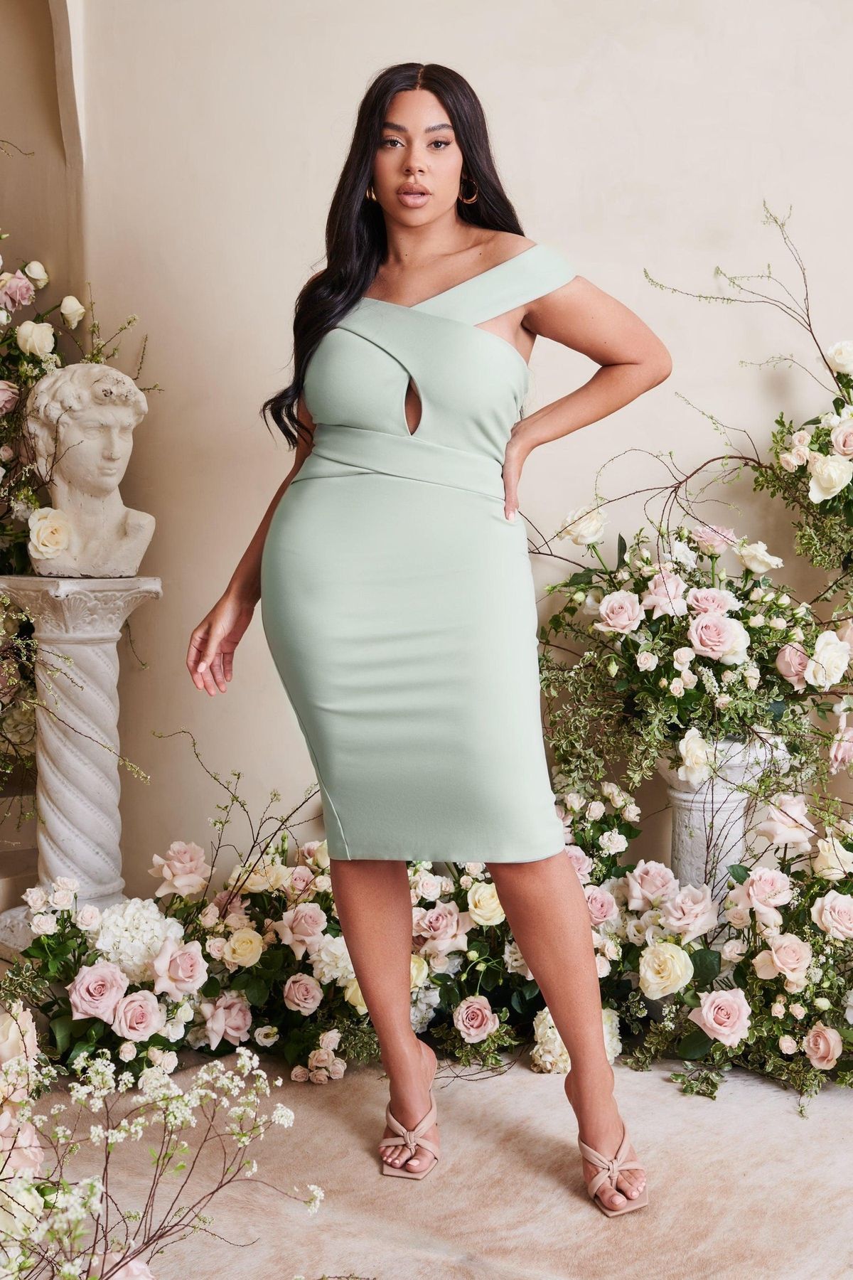 Style RAELYNN Lavish Alice Plus Size 22 Off The Shoulder Green Cocktail Dress on Queenly