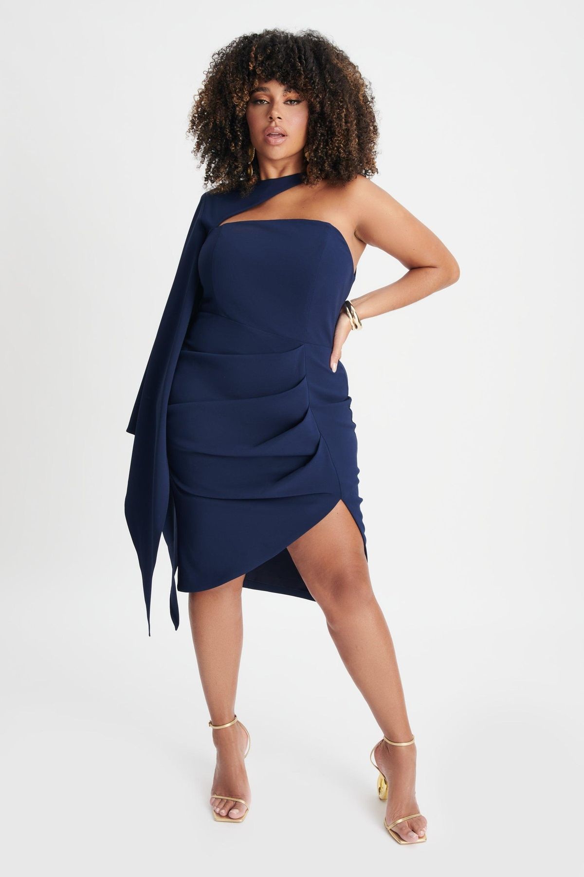 Style GIANNA Lavish Alice Plus Size 22 One Shoulder Sequined Navy Navy Cocktail Dress on Queenly