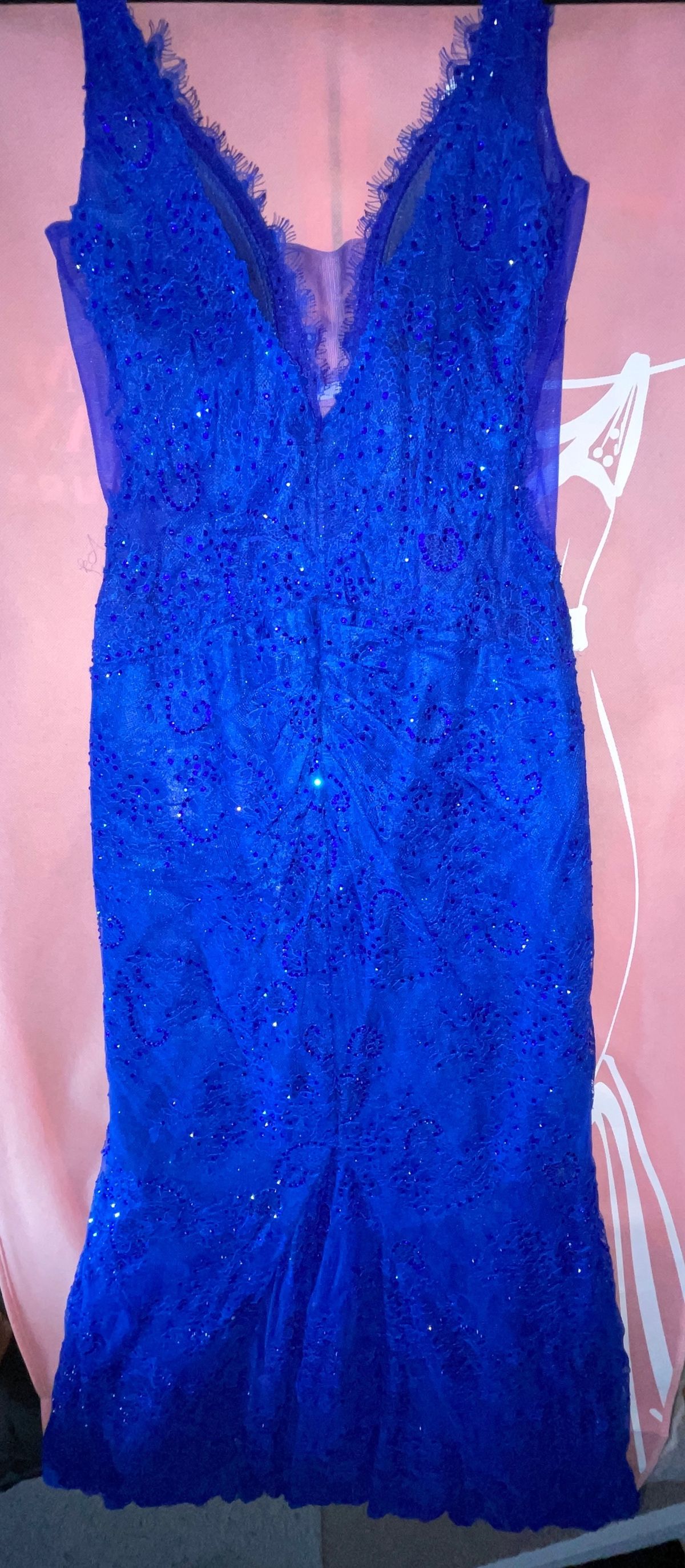 Jovani Size 4 Prom Plunge Blue Side Slit Dress on Queenly