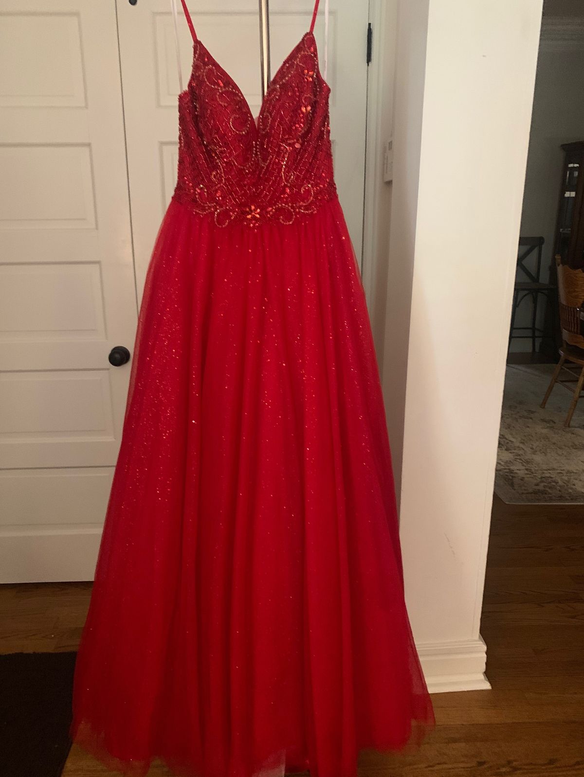 Tiffany Designs Size 4 Prom Plunge Red Ball Gown on Queenly