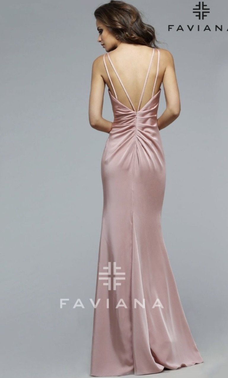 Faviana Size 0 Bridesmaid Plunge Satin Light Pink Side Slit Dress on Queenly