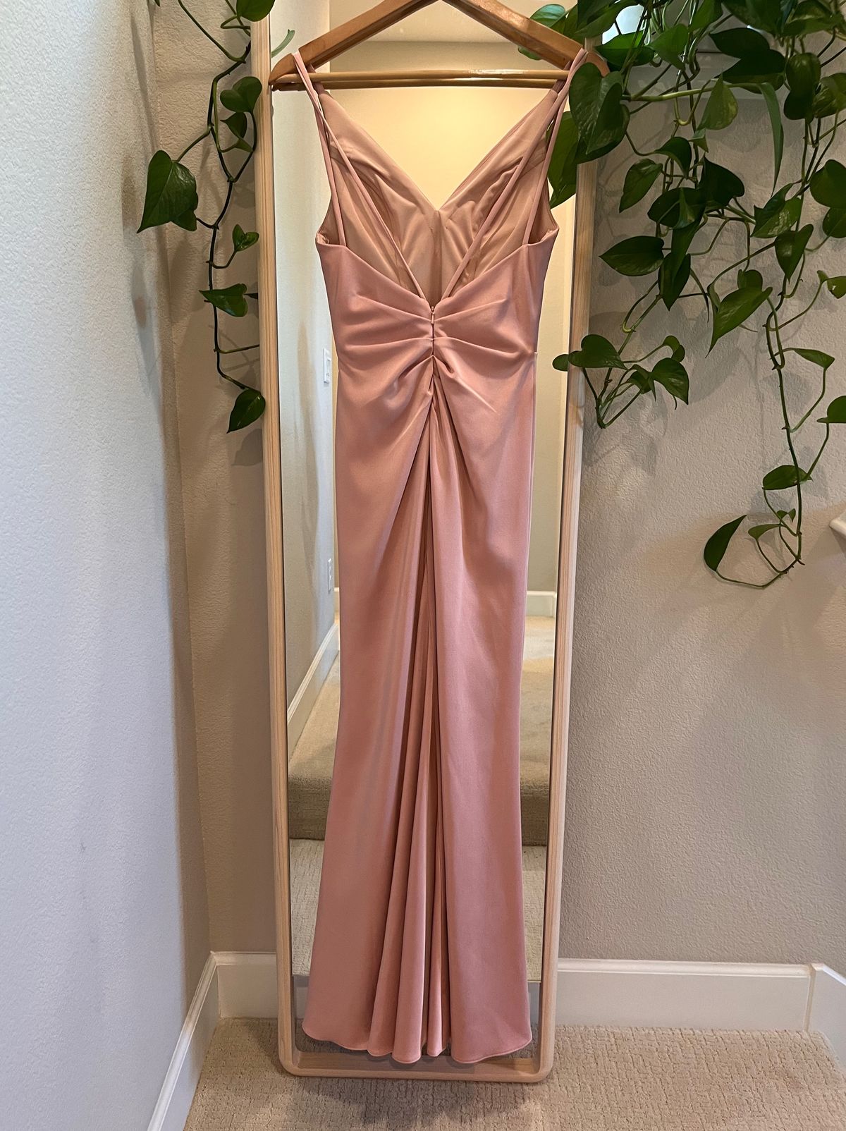 Faviana Size 0 Bridesmaid Plunge Satin Light Pink Side Slit Dress on Queenly