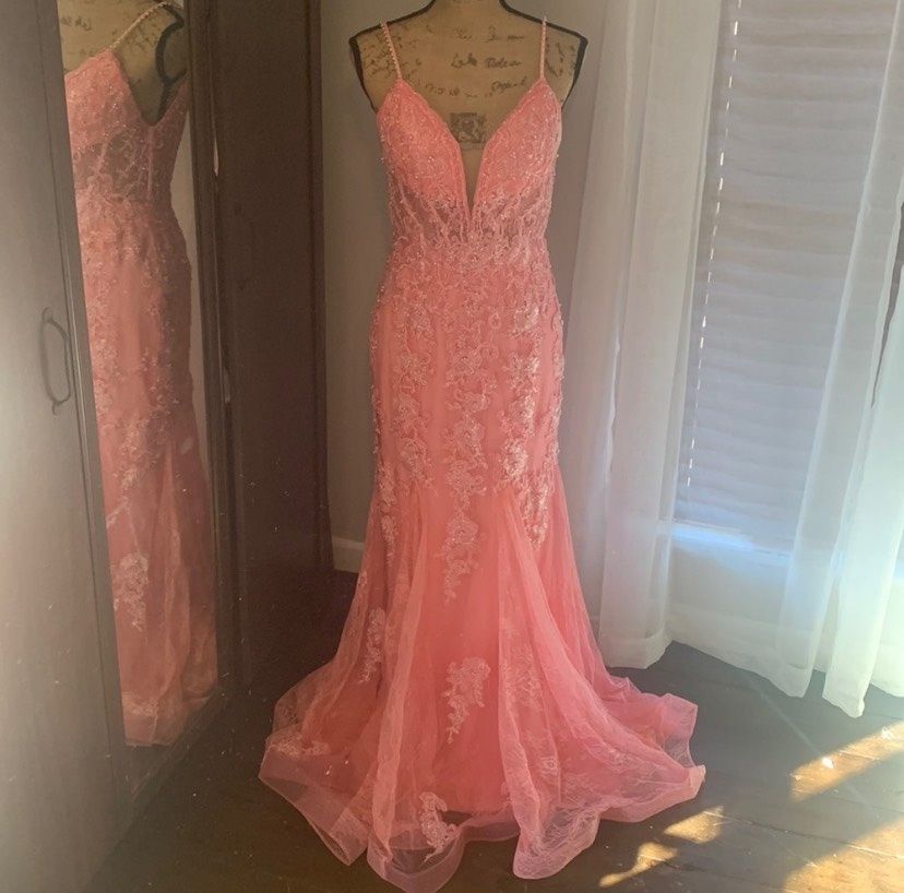 Jovani Size 10 Prom Plunge Pink Mermaid Dress on Queenly