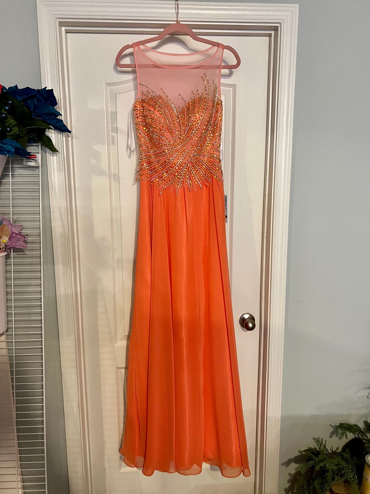 Vienna Size 2 Pageant Orange Side Slit Dress on Queenly