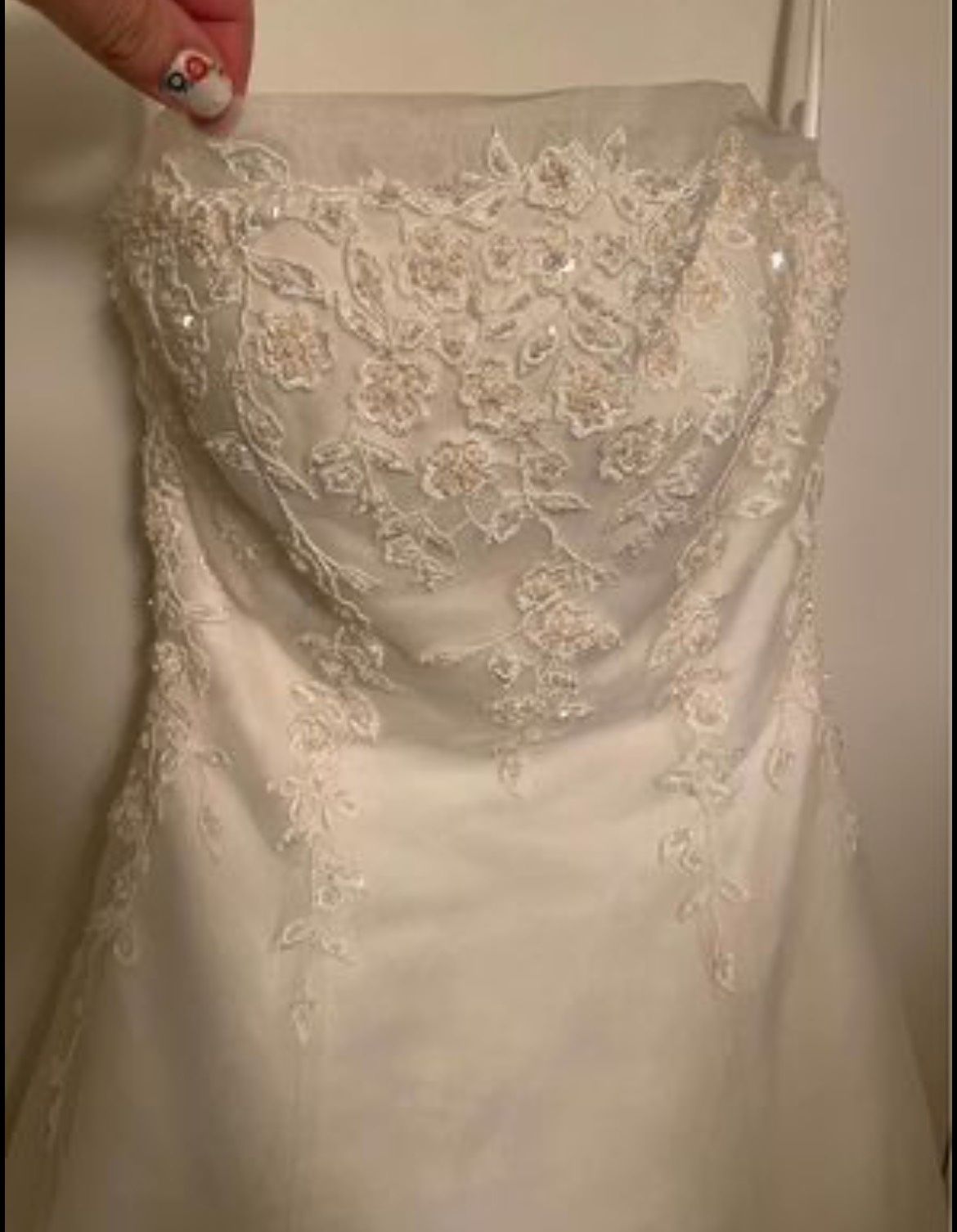Jasmine Size 8 Wedding Strapless Satin White Dress With Train on Queenly