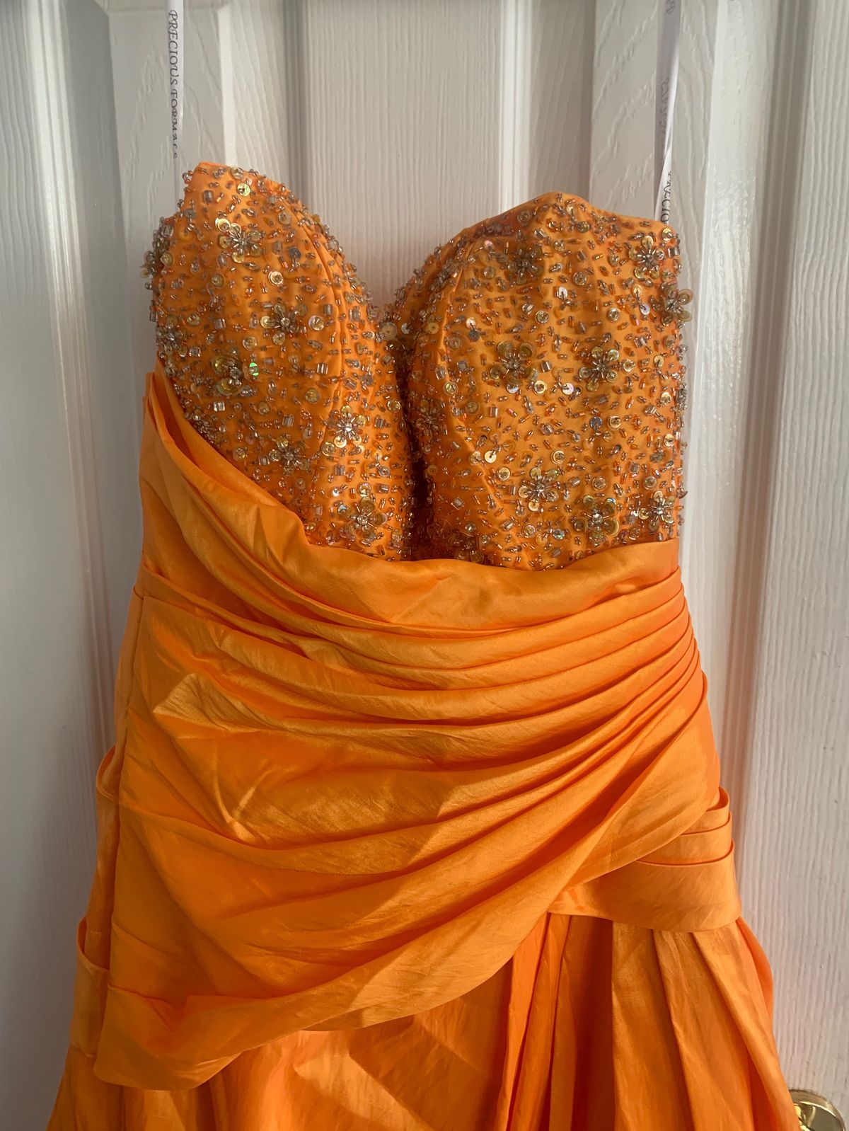 Size 6 Wedding Guest Strapless Orange Ball Gown on Queenly