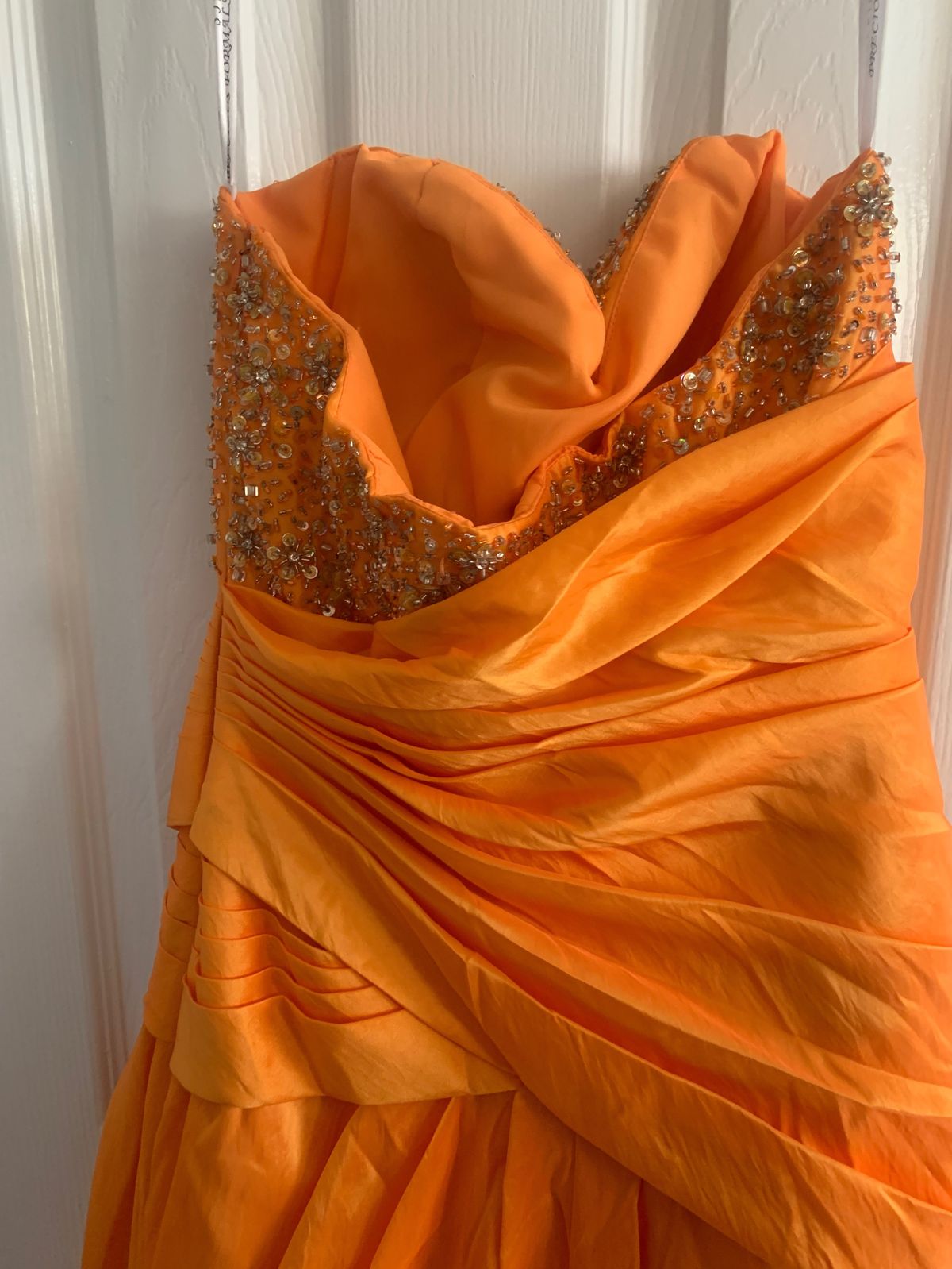 Size 6 Wedding Guest Strapless Orange Ball Gown on Queenly