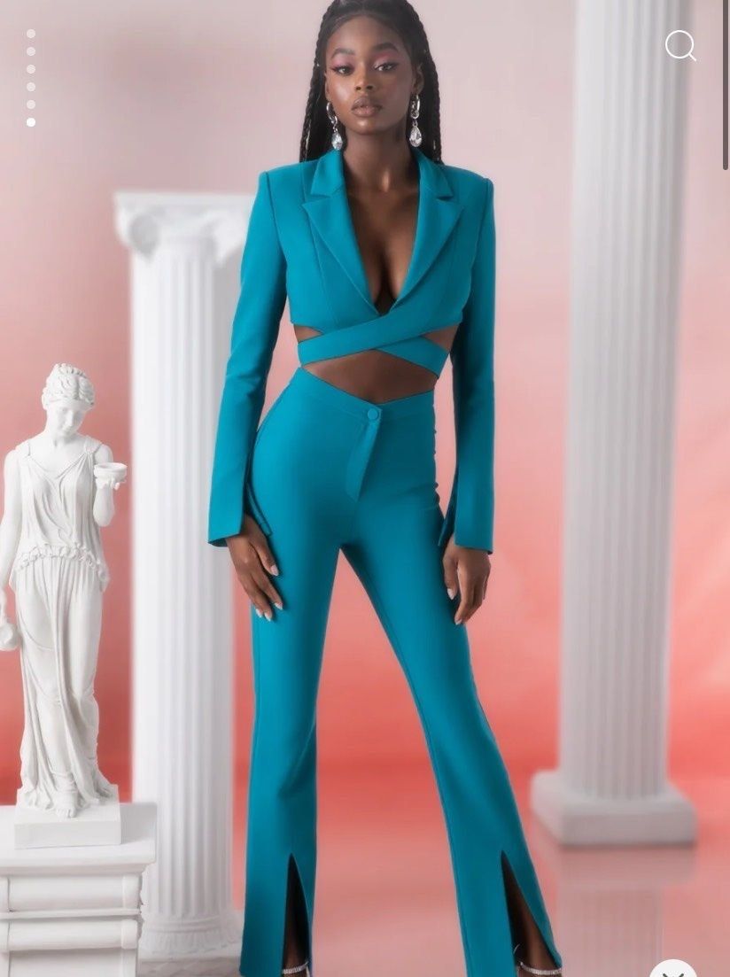Size 0 Pageant Blazer Blue Formal Jumpsuit on Queenly