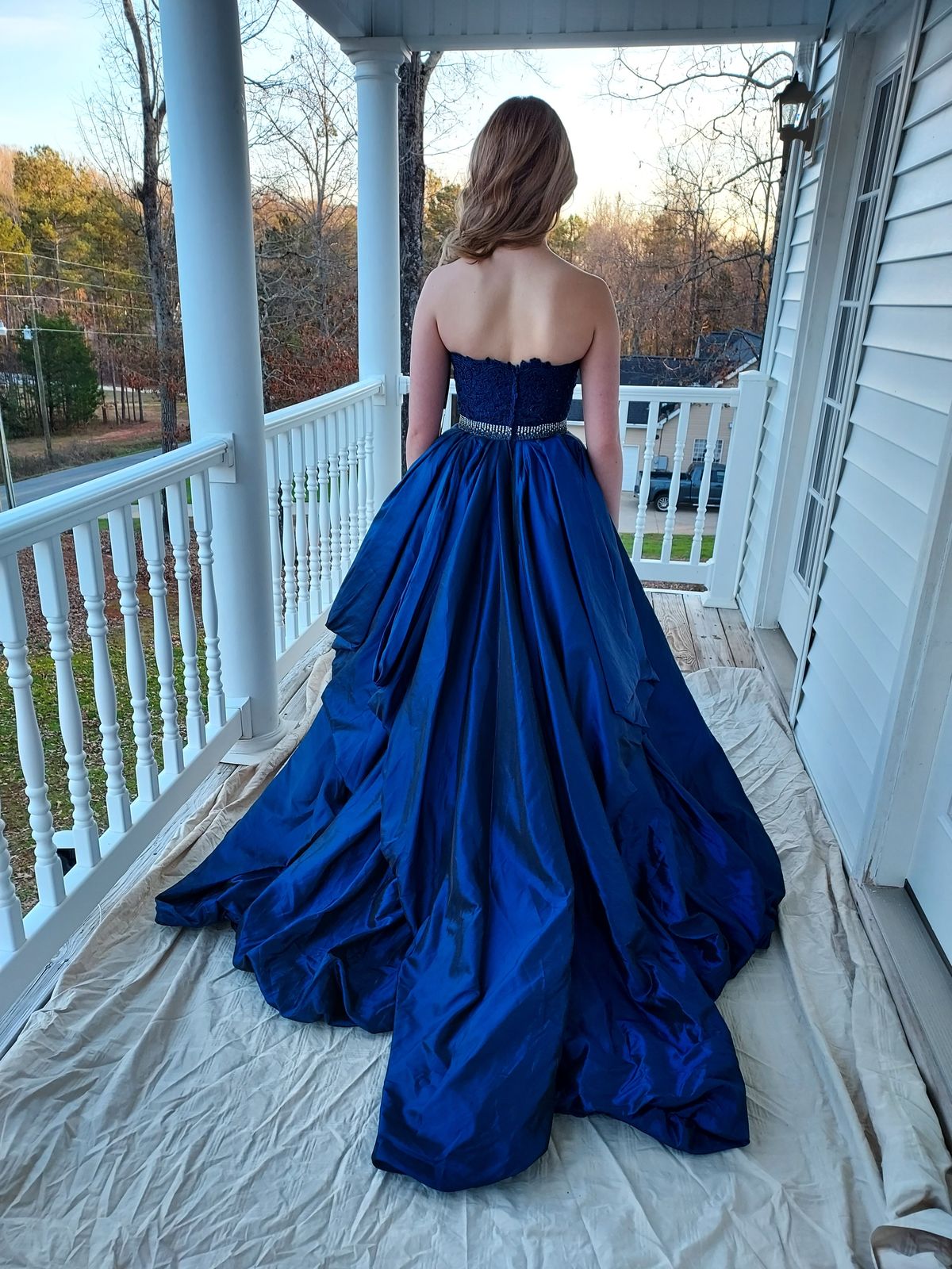 Sherri Hill Size 2 Prom Strapless Lace Blue Ball Gown on Queenly