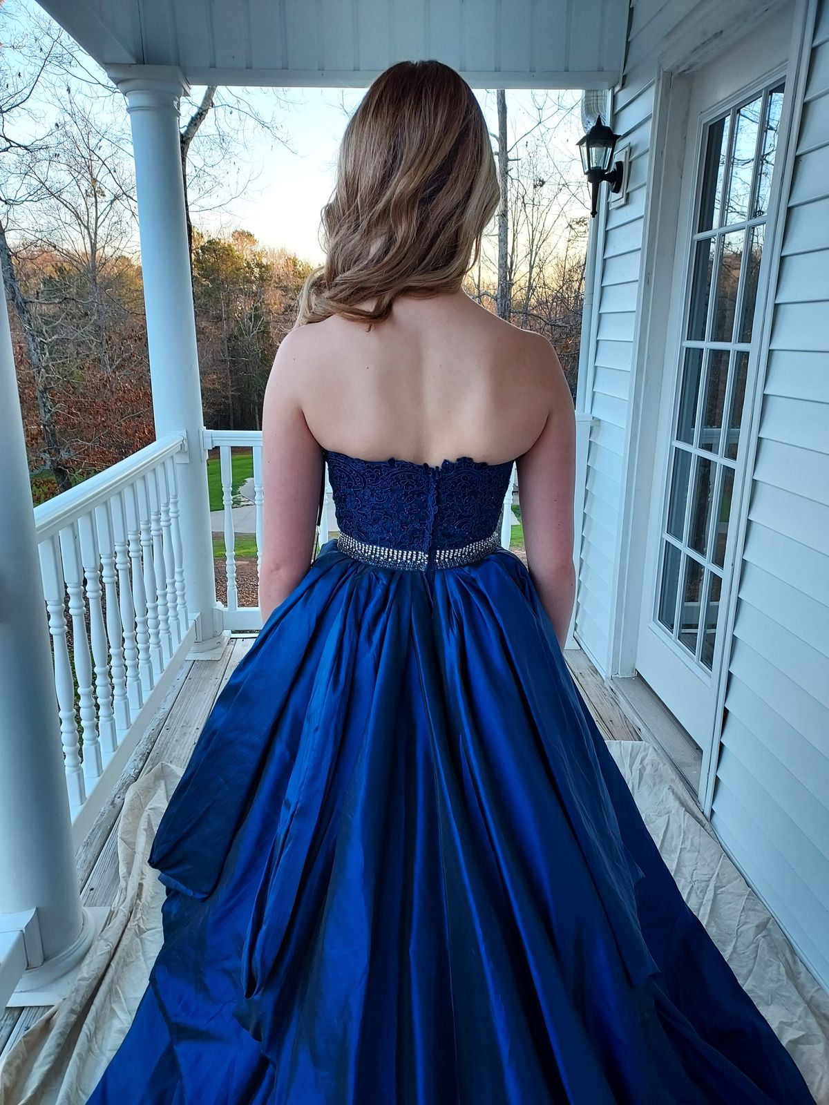 Sherri Hill Size 2 Prom Strapless Lace Blue Ball Gown on Queenly