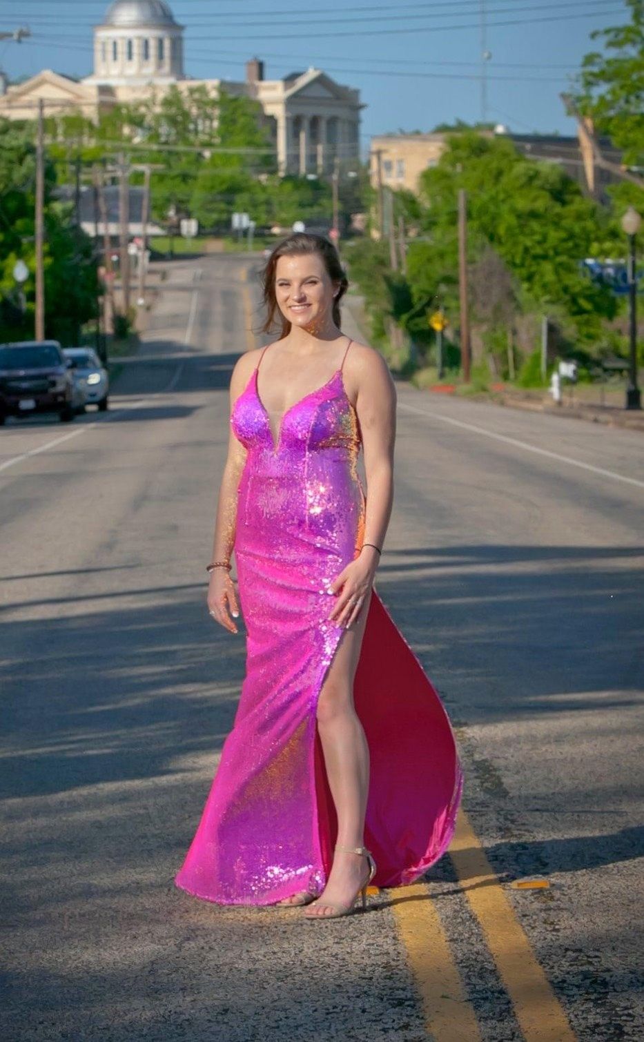 Cinderella Divine Size 14 Prom Plunge Pink Side Slit Dress on Queenly