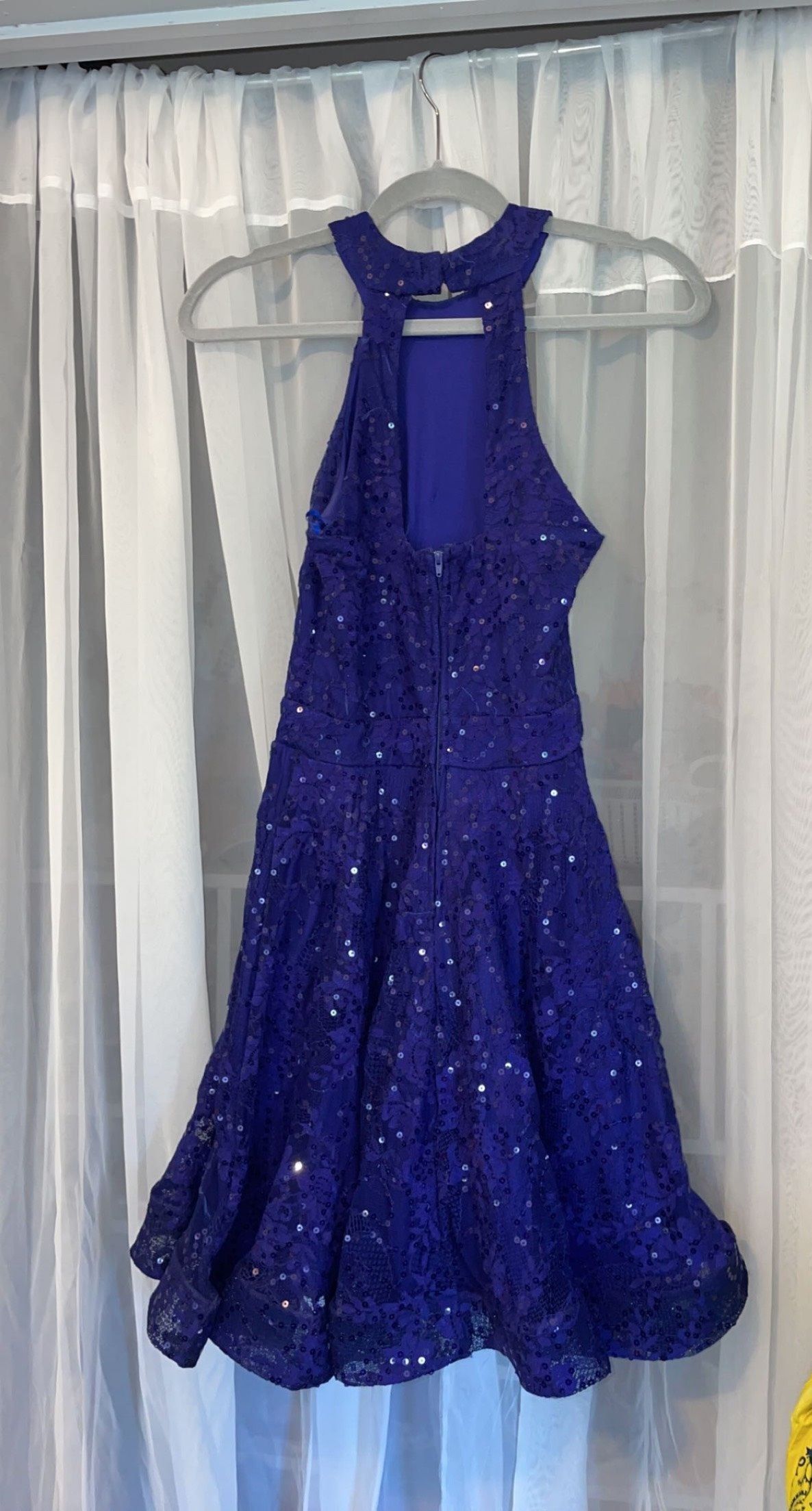 Style 75010 Jodi Kristopher Size 2 Prom High Neck Lace Royal Blue Cocktail Dress on Queenly