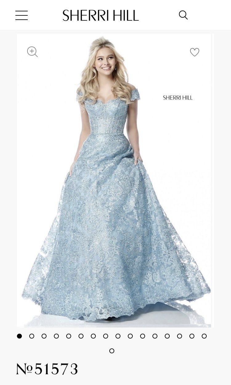 Style 51573 Sherri Hill Size 6 Prom Off The Shoulder Blue Ball Gown on Queenly
