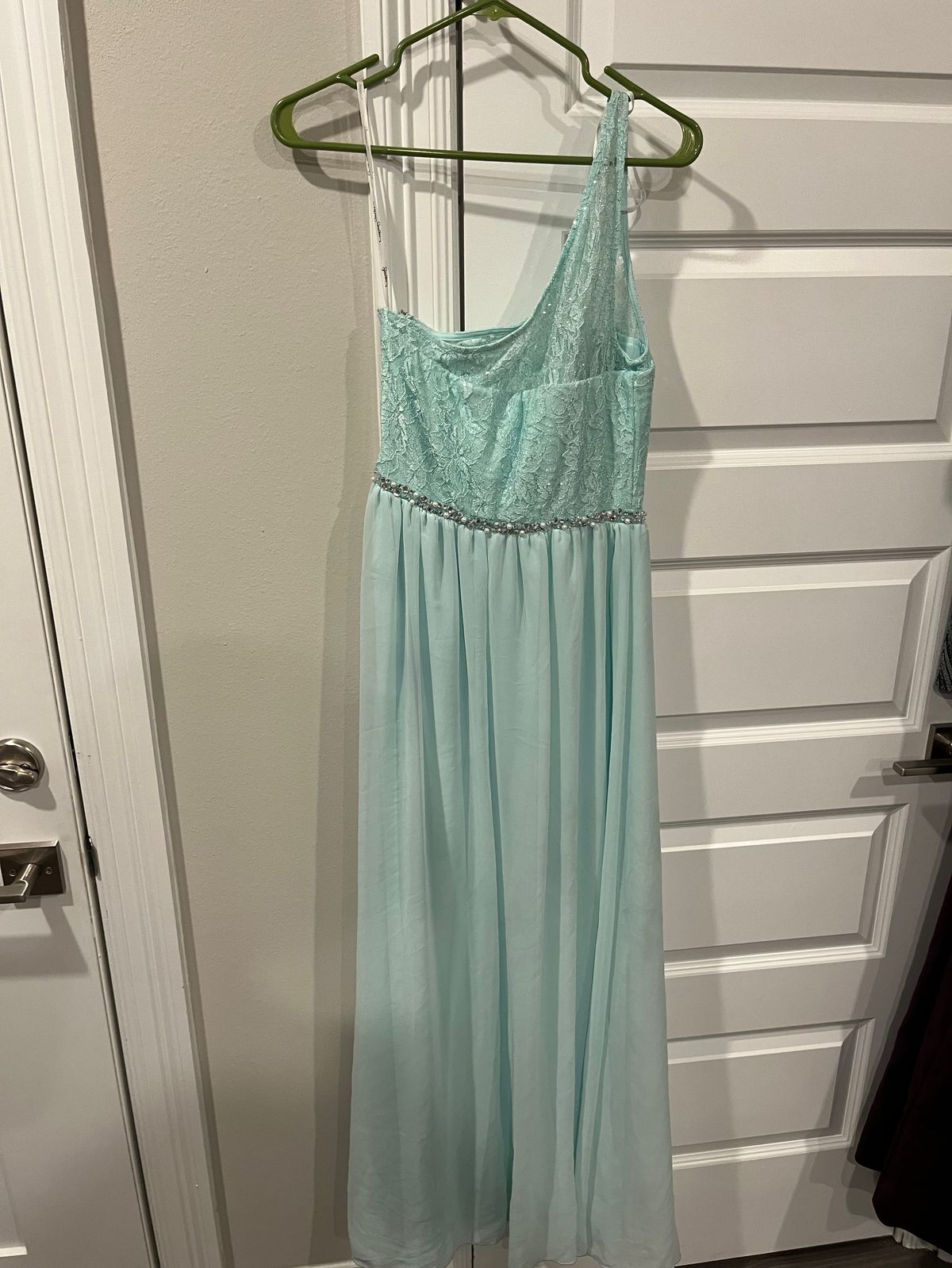 Size 10 Prom One Shoulder Blue A-line Dress on Queenly