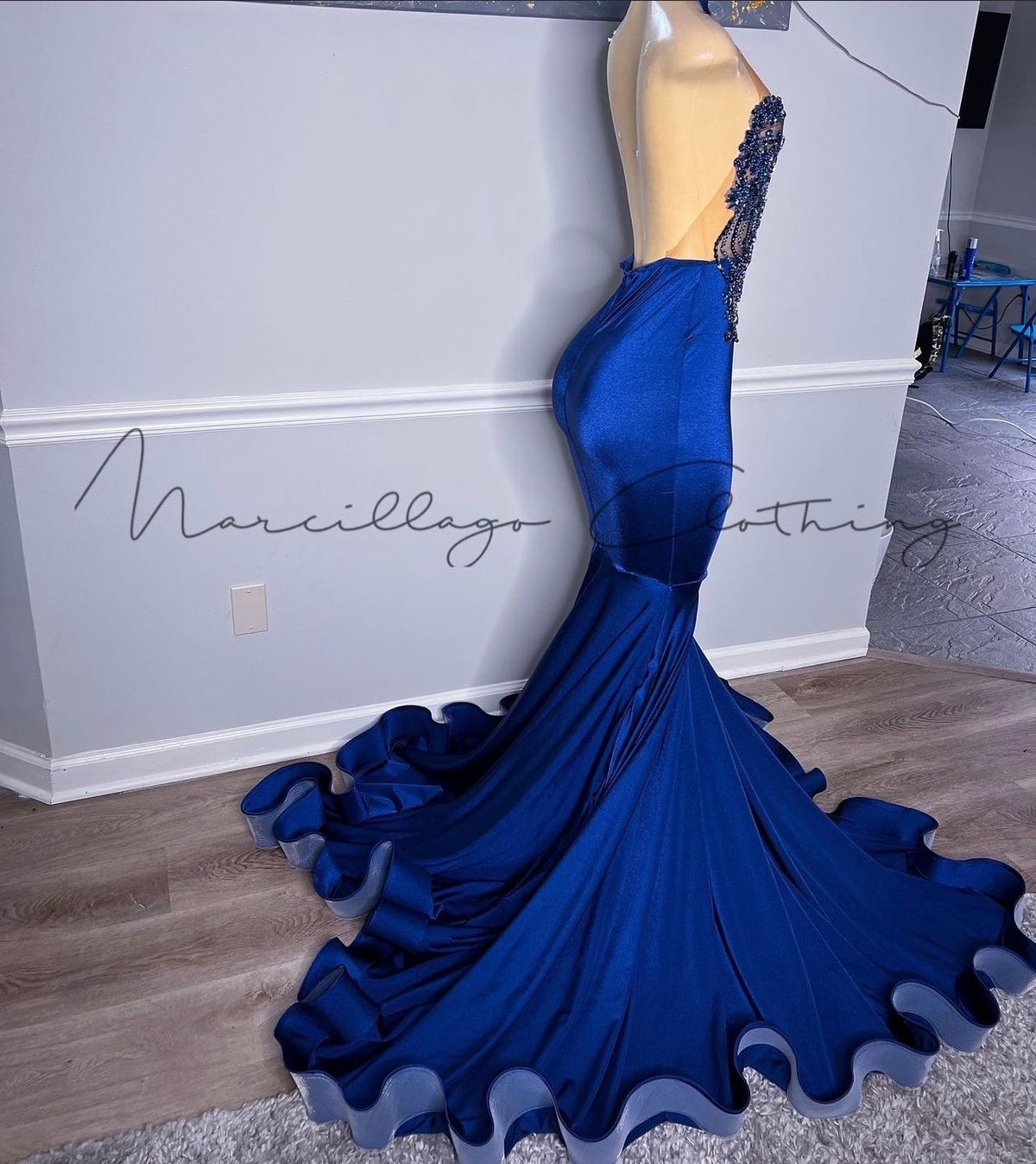 Size M Prom Halter Blue Mermaid Dress on Queenly