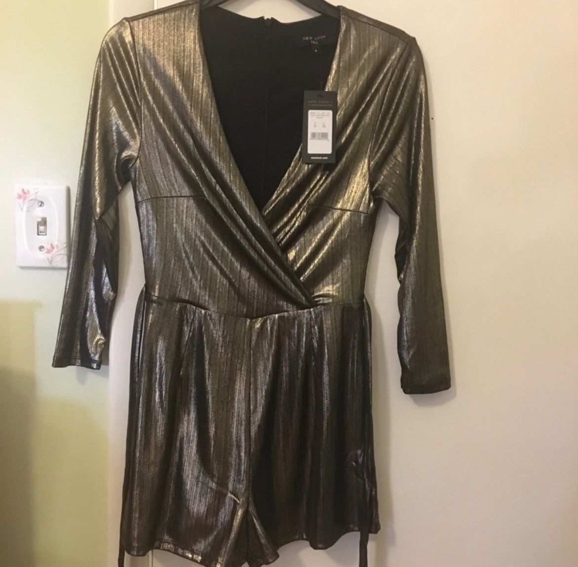 New look Size 4 Plunge Silver Formal Jumpsuit on Queenly