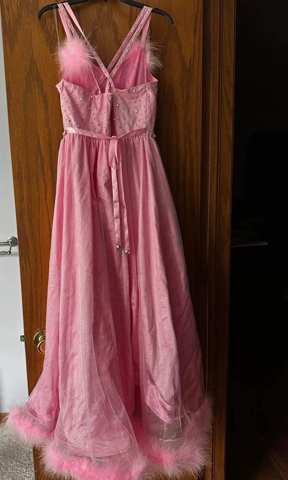 Girls Size 12 Prom Plunge Pink Floor Length Maxi on Queenly