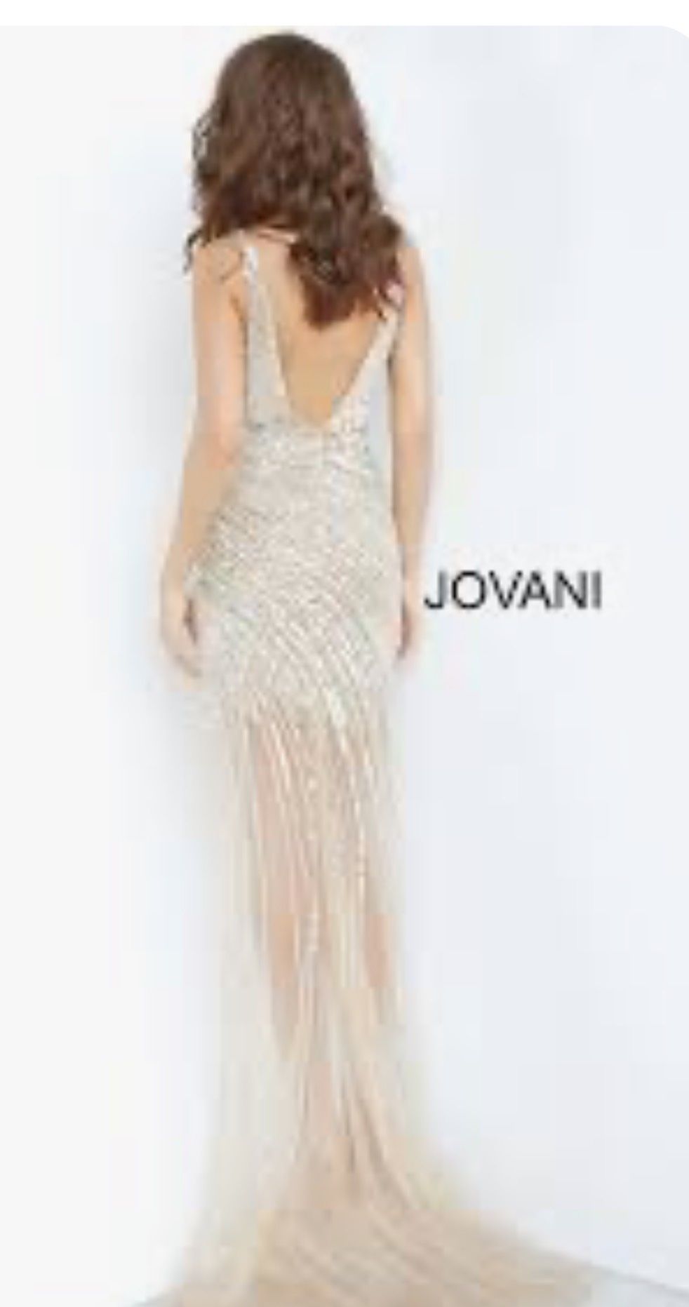 Style 63405 Jovani Size 4 Prom Plunge Sequined Gold Side Slit Dress on Queenly