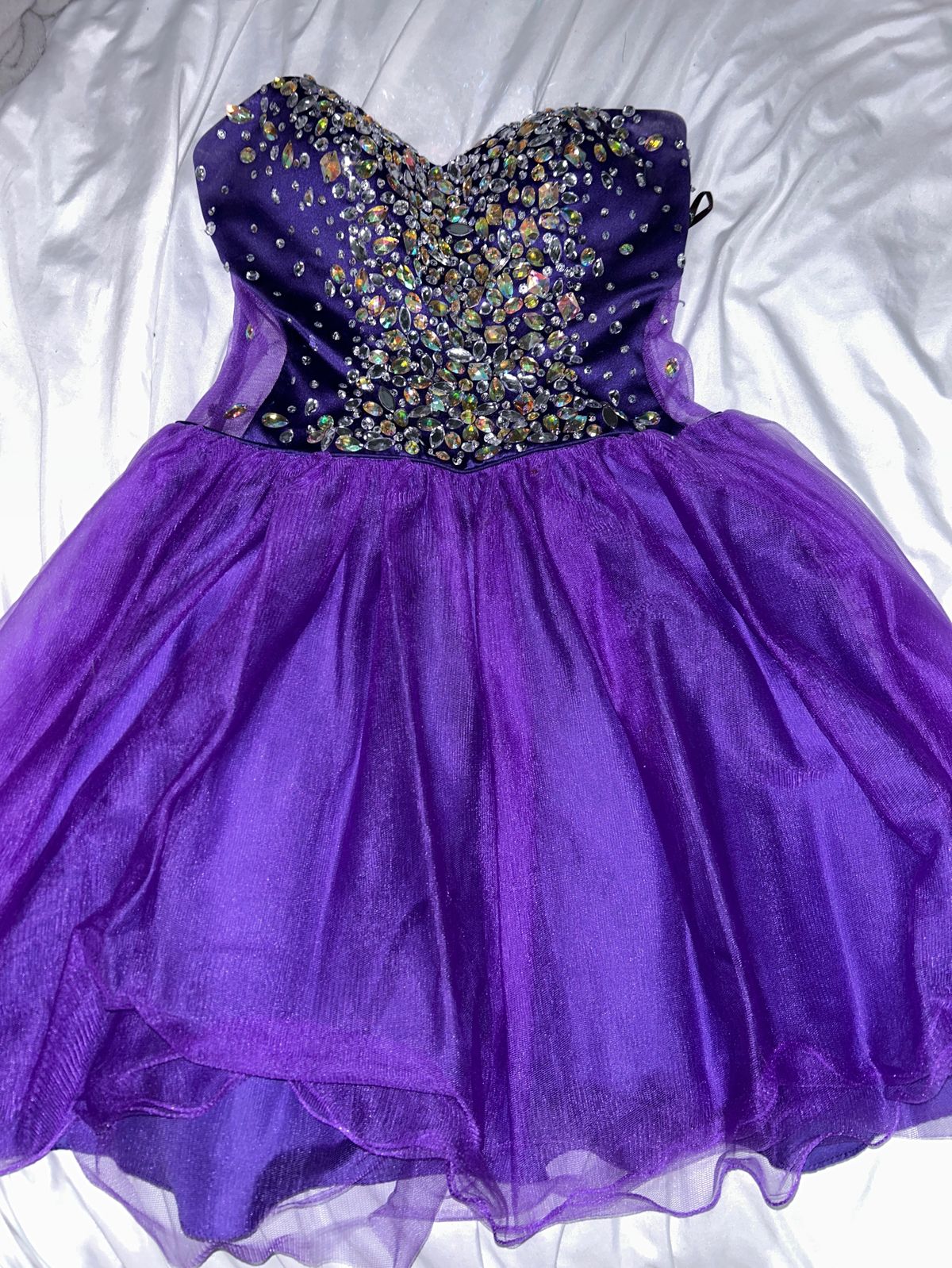 Camille La Vie Size 6 Prom Strapless Sequined Purple Ball Gown on Queenly