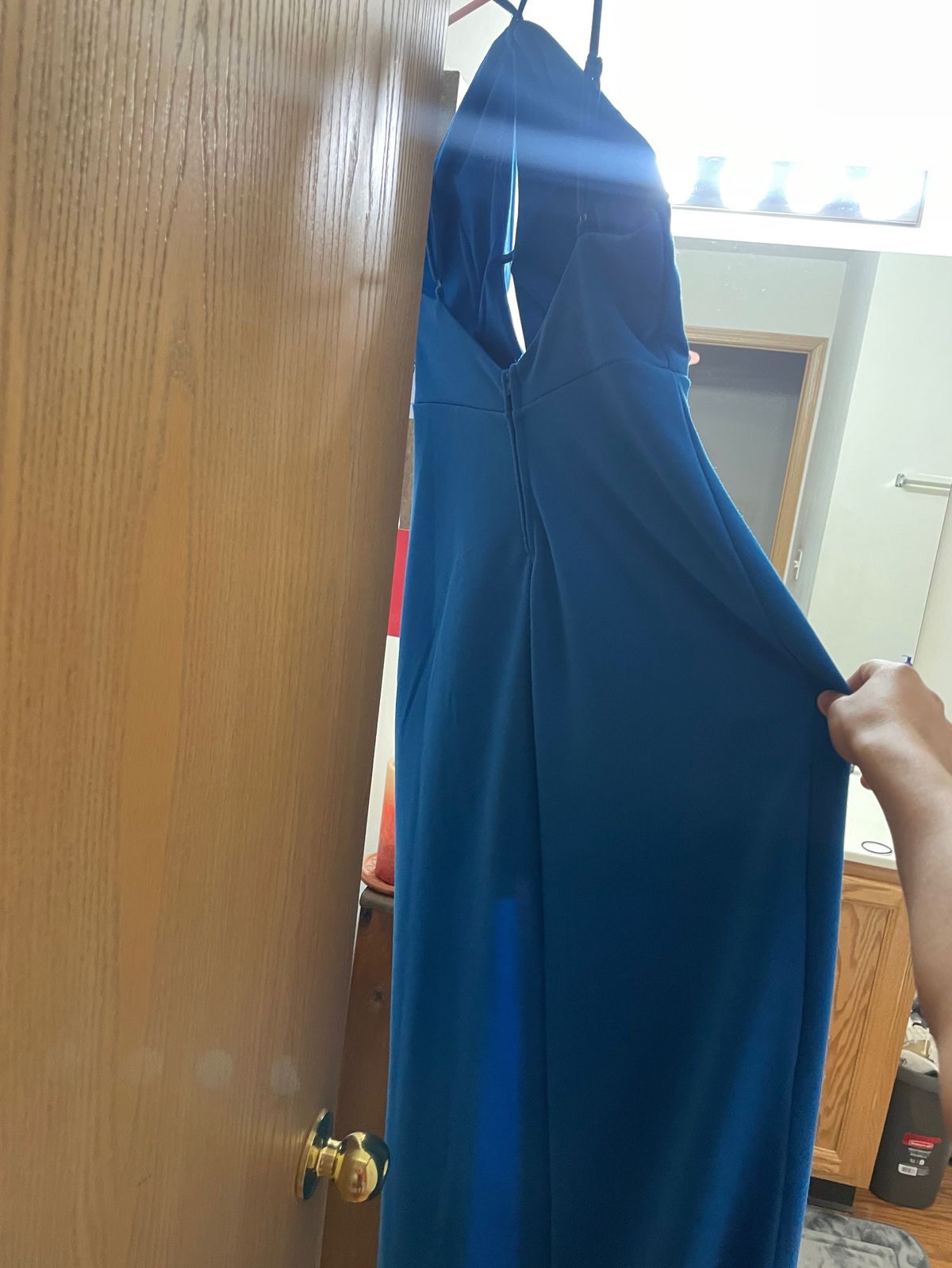 Size M Prom High Neck Royal Blue Side Slit Dress on Queenly