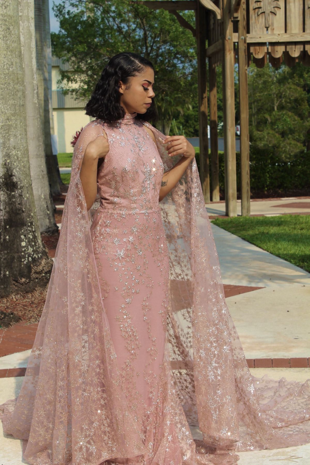 Size 6 Prom High Neck Rose Gold Dress With Train on Queenly