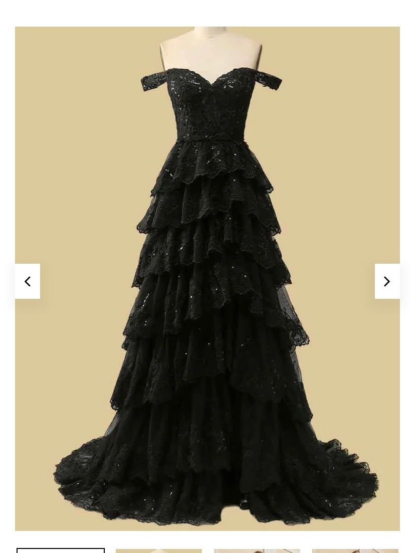 Size 12 Prom Plunge Lace Black Ball Gown on Queenly