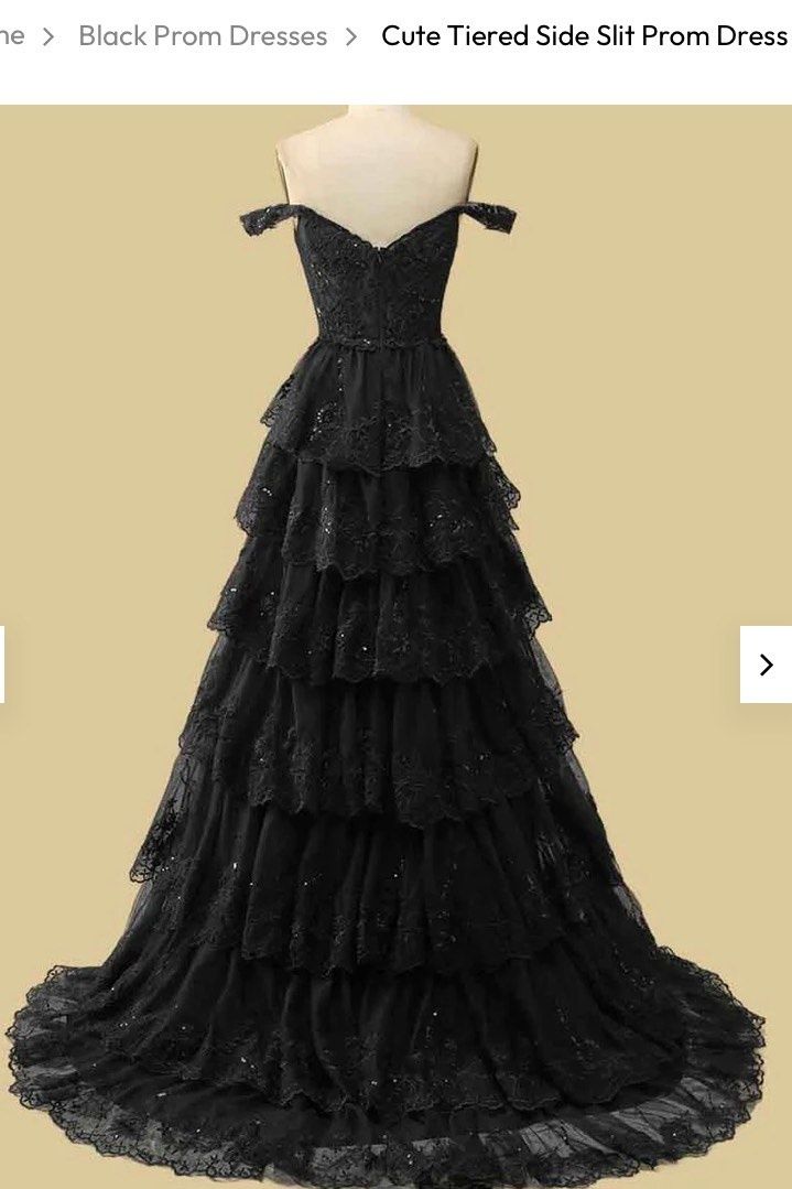 Size 12 Prom Plunge Lace Black Ball Gown on Queenly