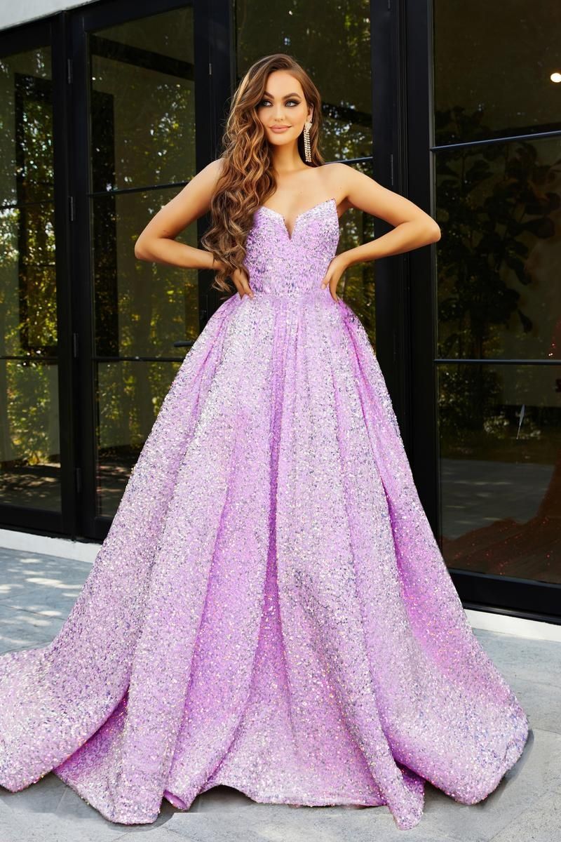 Style PS21208B Portia and Scarlett Size 6 Prom Strapless Light Purple Ball Gown on Queenly