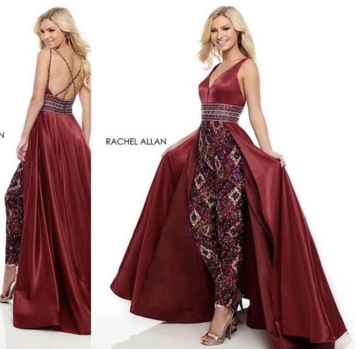 Rachel Allan Size 6 Pageant Sequined Burgundy Red Formal Jumpsuit on Queenly