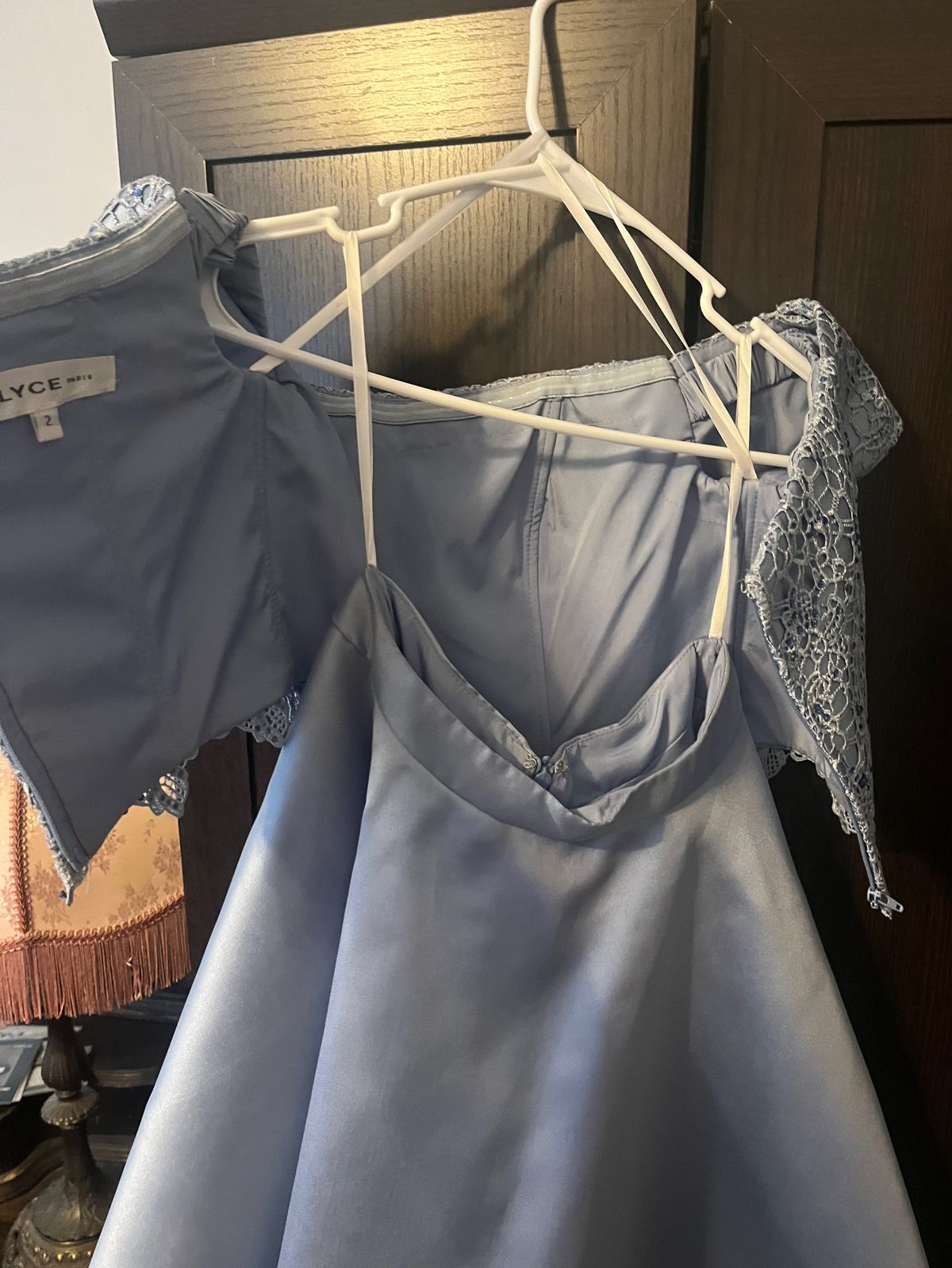 Alyce Paris Size 2 Homecoming Off The Shoulder Lace Light Blue Cocktail Dress on Queenly