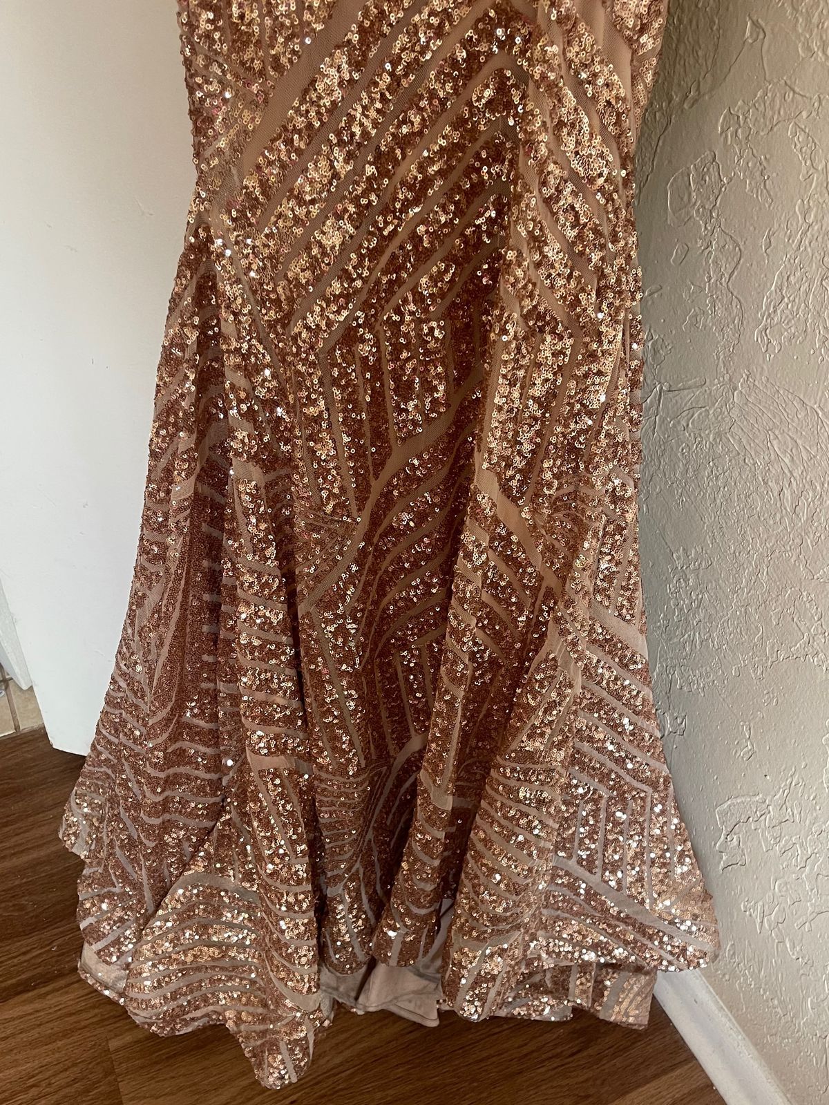 Jovani Size 2 Prom Plunge Sequined Nude Mermaid Dress on Queenly