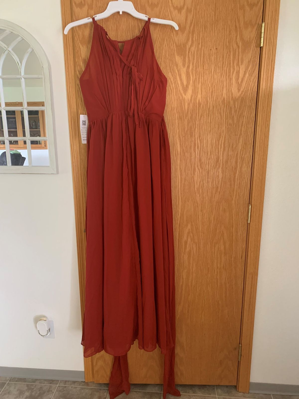Size 10 Bridesmaid High Neck Red A-line Dress on Queenly