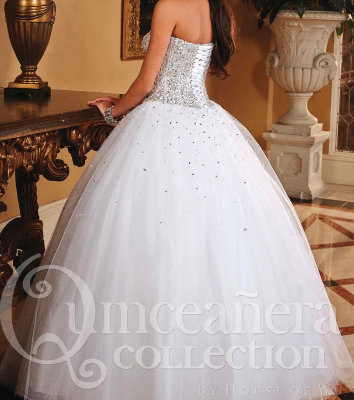 Size S Strapless Sequined White Ball Gown on Queenly