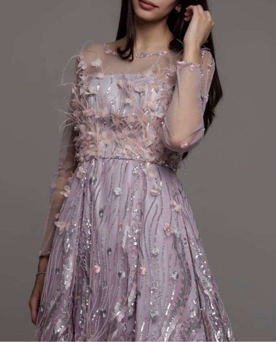 Size S Prom Long Sleeve Lace Light Pink Dress With Train on Queenly
