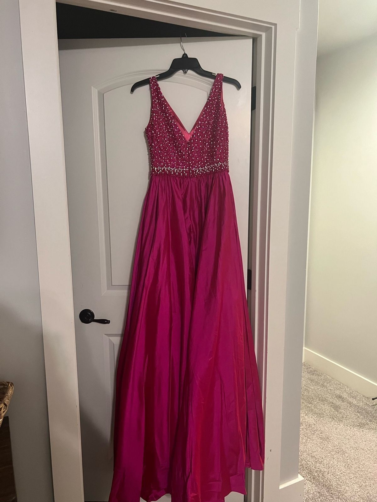 Size 00 Prom Sequined Hot Pink Ball Gown on Queenly