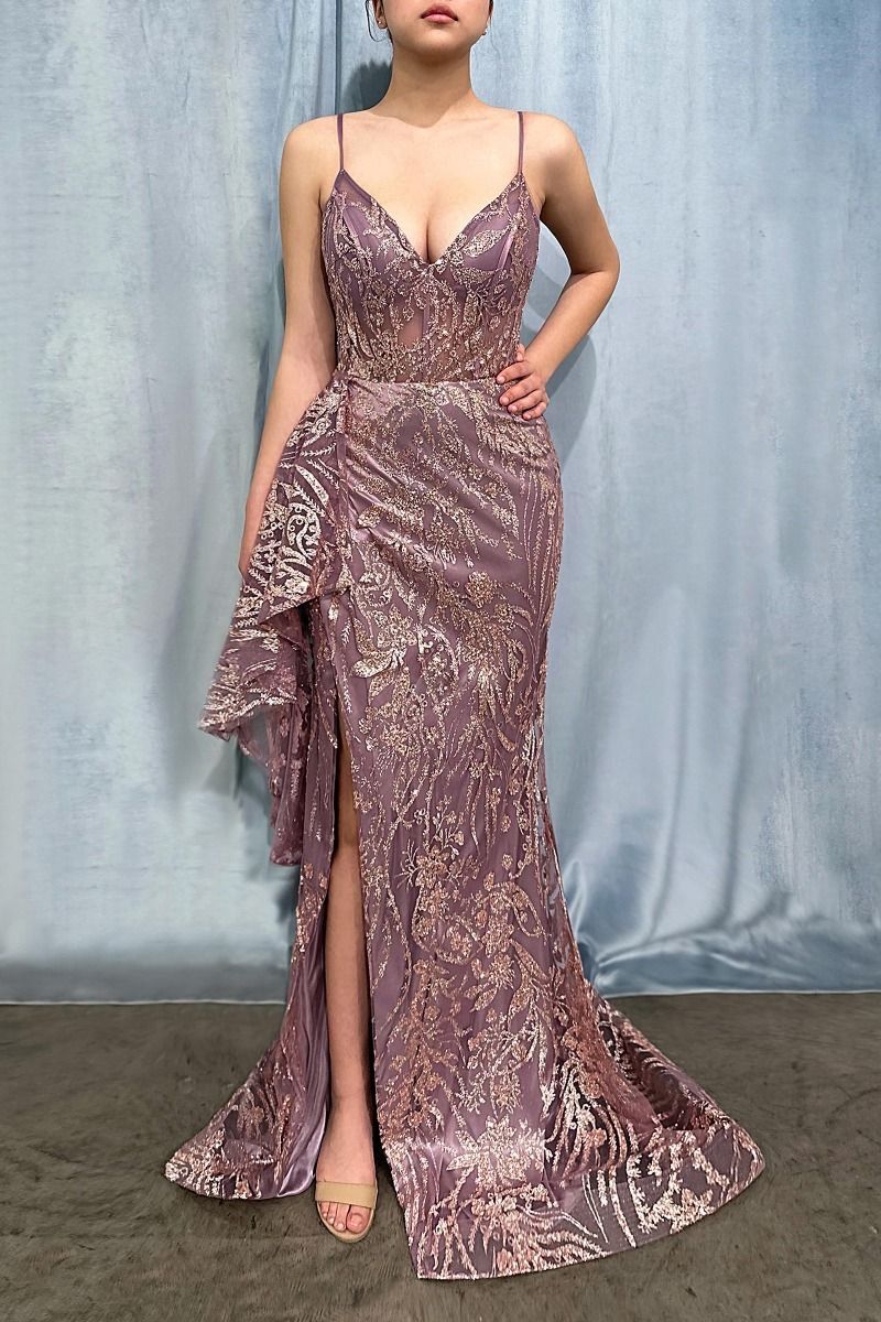 Size 8 Prom Sequined Light Purple Side Slit Dress on Queenly
