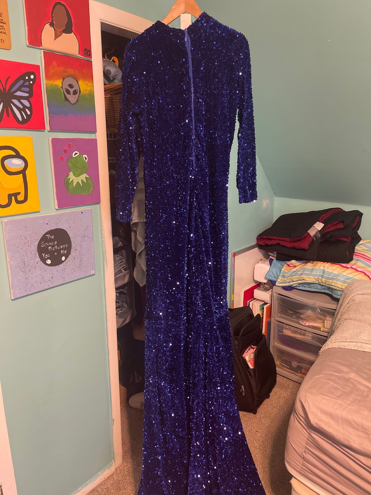 Plus Size 16 Prom Long Sleeve Royal Blue Mermaid Dress on Queenly