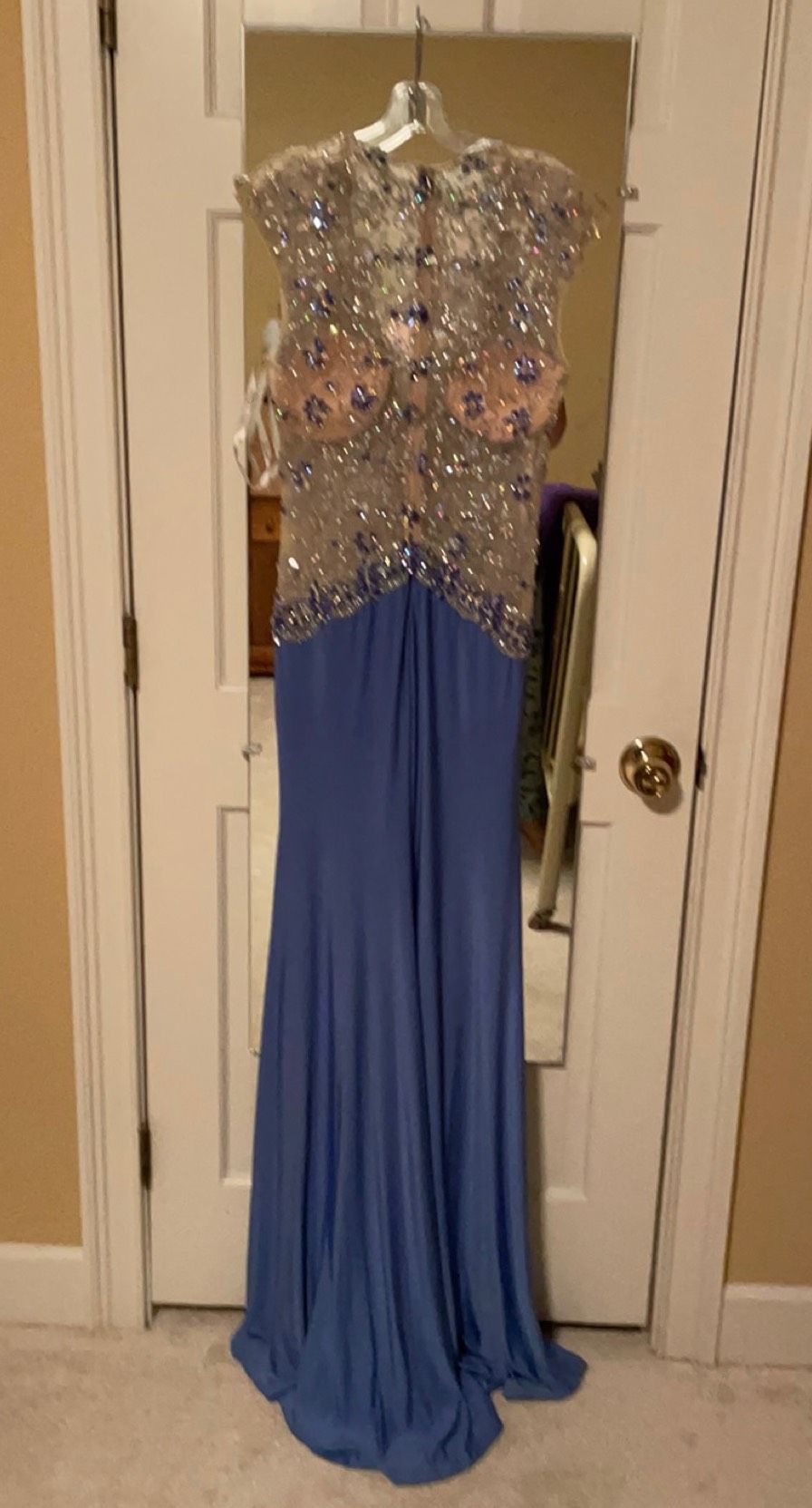 Tony Bowls Size 8 Prom Sequined Light Blue Side Slit Dress on Queenly