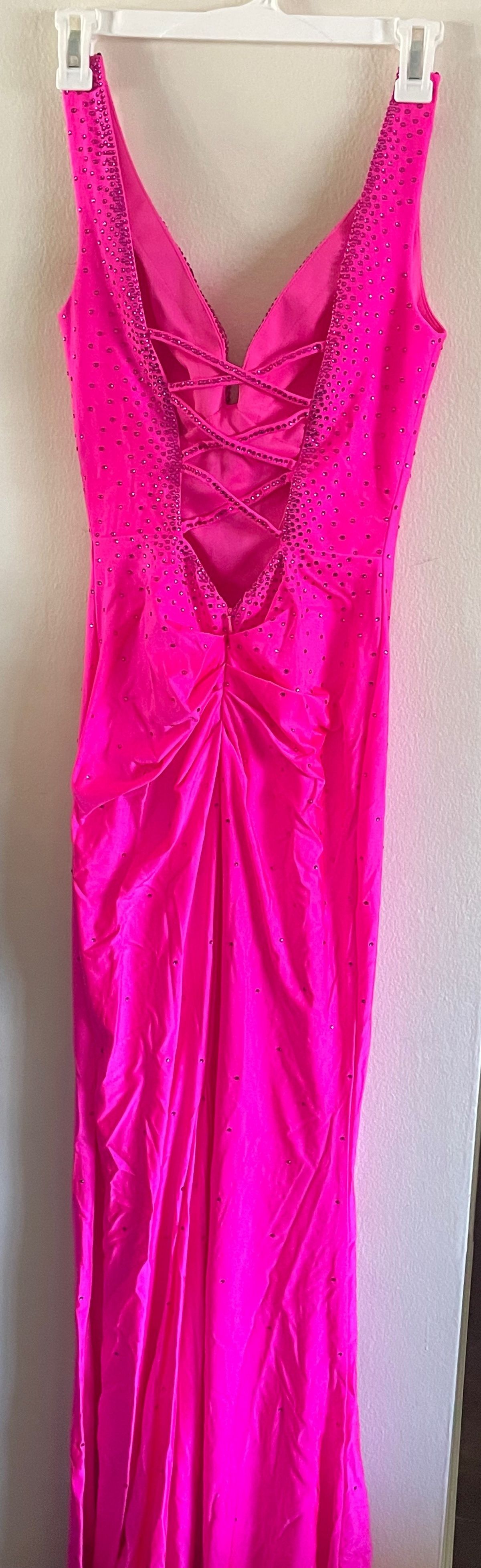 Size 2 Plunge Hot Pink Side Slit Dress on Queenly