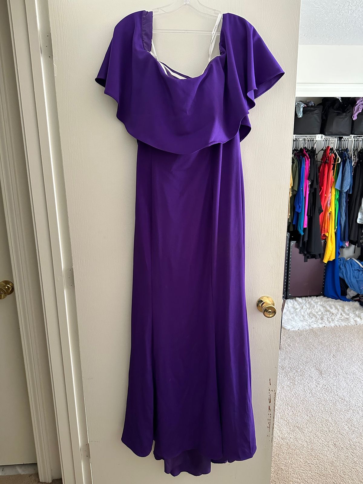 Madison James Size 14 Prom Off The Shoulder Purple A-line Dress on Queenly