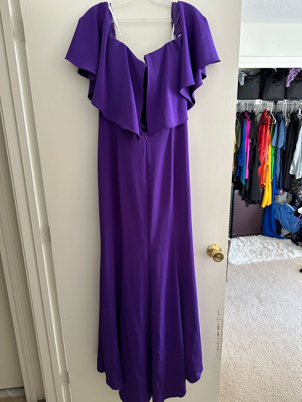 Madison James Size 14 Prom Off The Shoulder Purple A-line Dress on Queenly