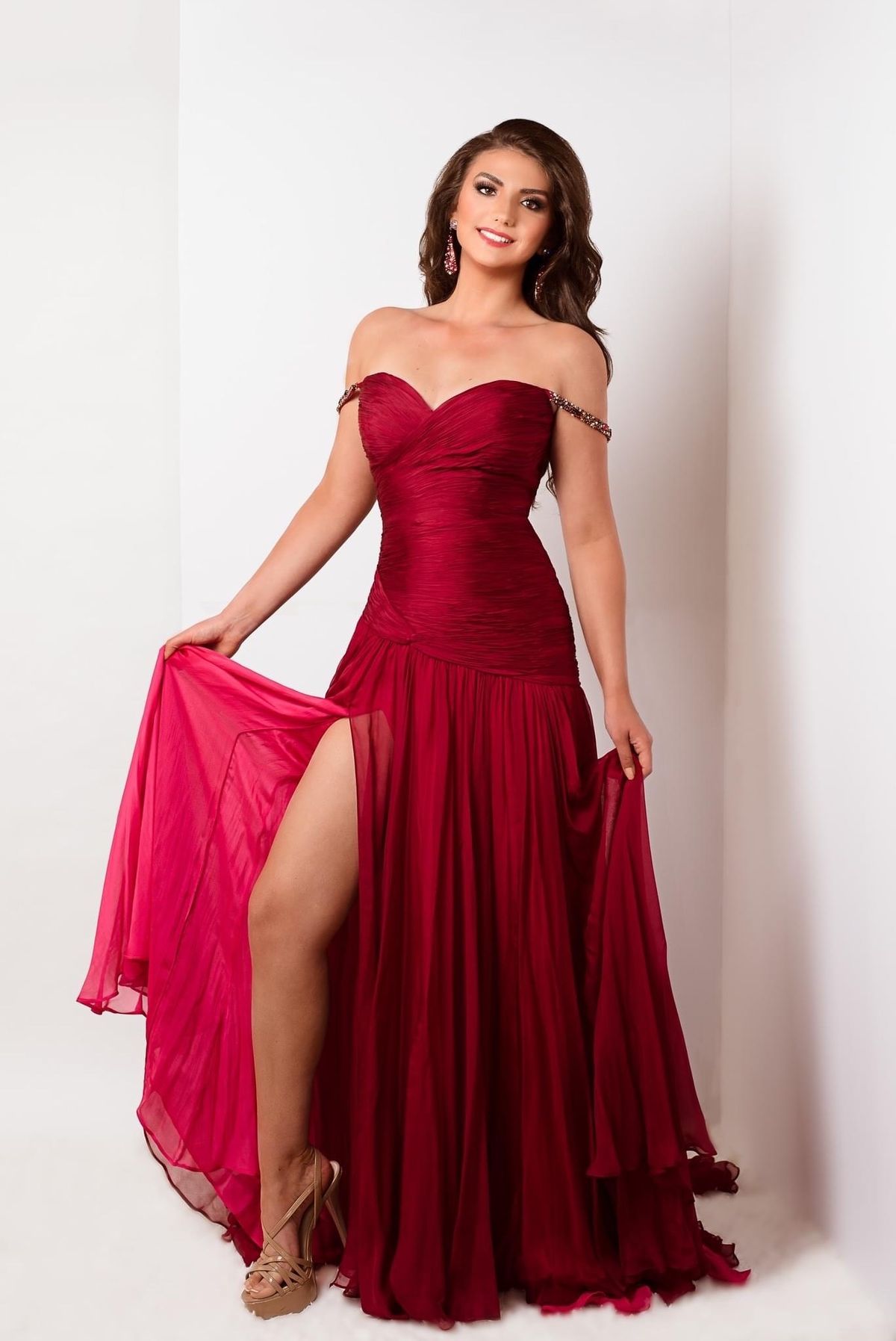 Jovani Size 2 Pageant Off The Shoulder Red Side Slit Dress on Queenly