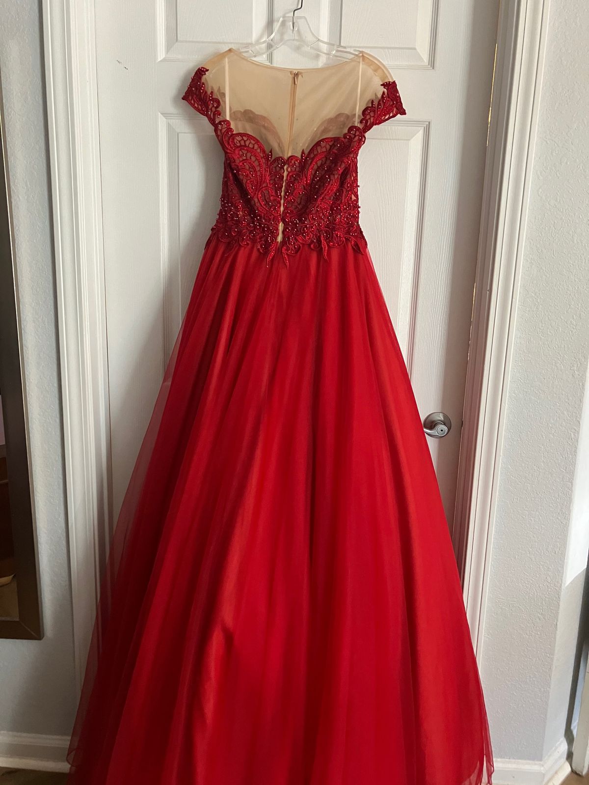 Terani Couture Size 6 Pageant Cap Sleeve Red Ball Gown on Queenly