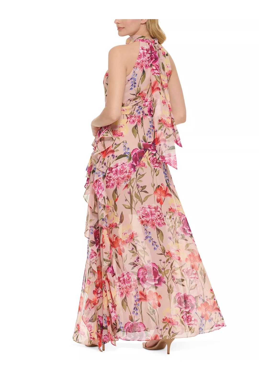 Eliza J Size 14 Halter Floral Nude A-line Dress on Queenly