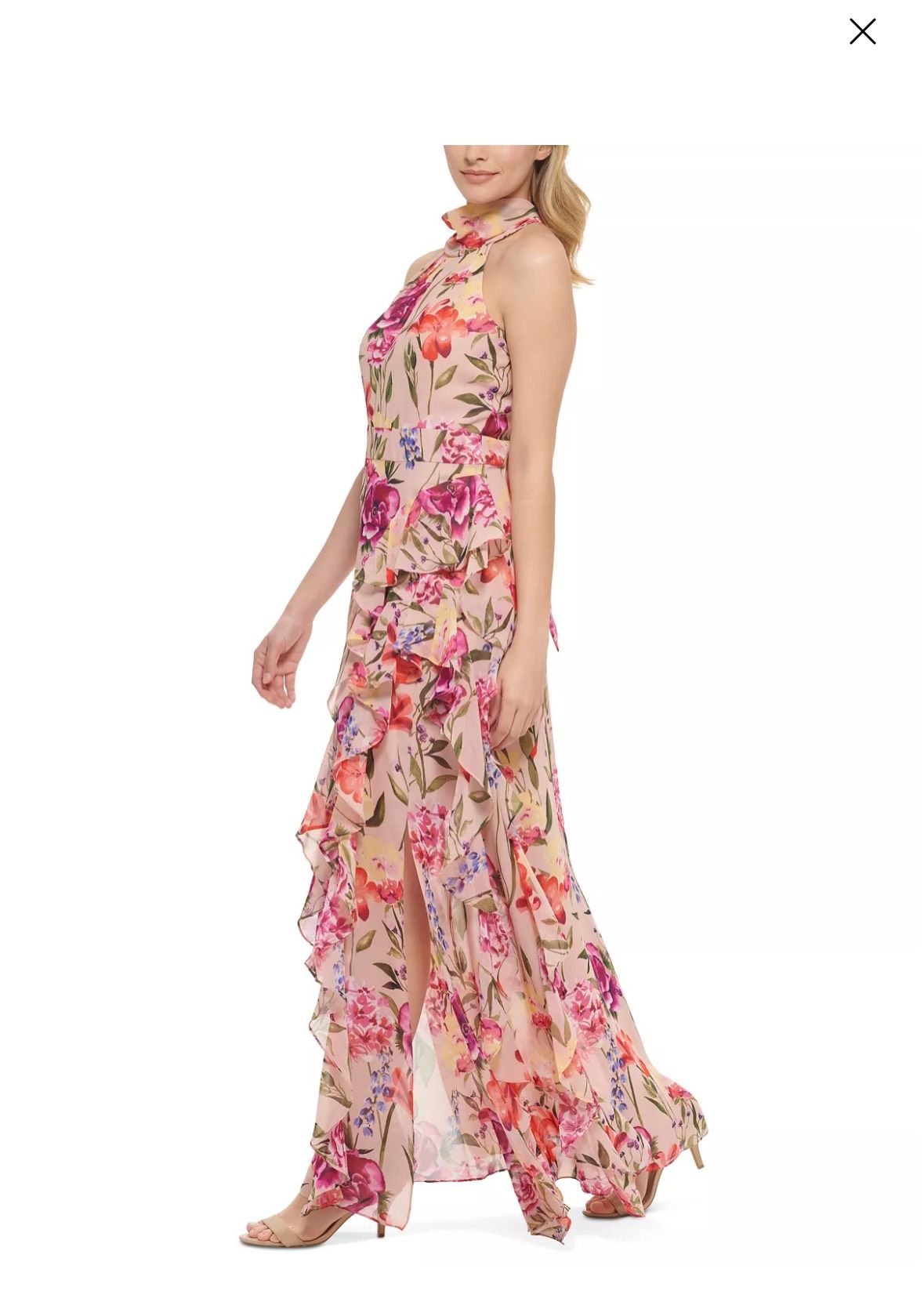 Eliza J Size 14 Halter Floral Nude A-line Dress on Queenly