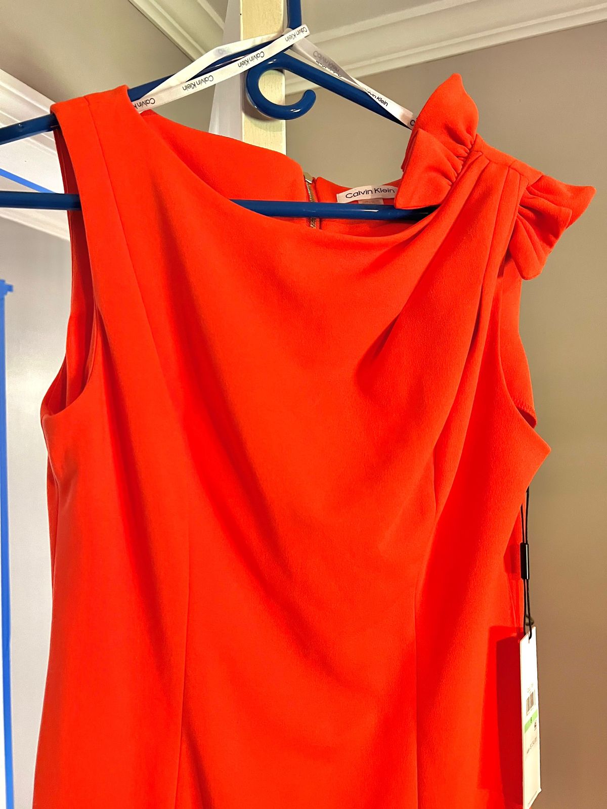 Style Business or Interview no sleeves dress  Calvin Klein Size 8 Pageant Interview Orange Cocktail Dress on Queenly