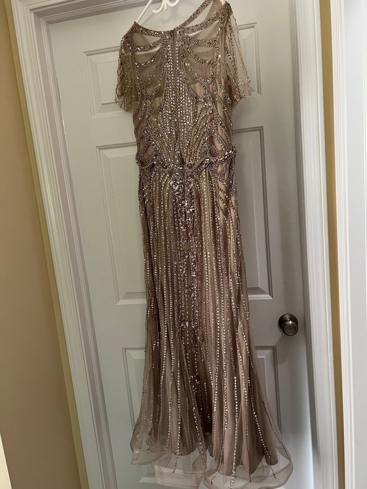 Size XL Prom Cap Sleeve Nude Mermaid Dress on Queenly