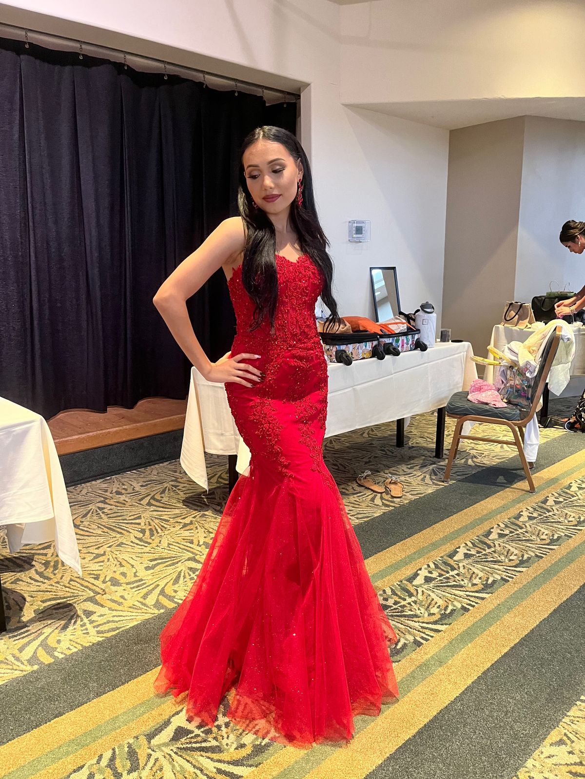 Size S Prom Strapless Red Mermaid Dress on Queenly