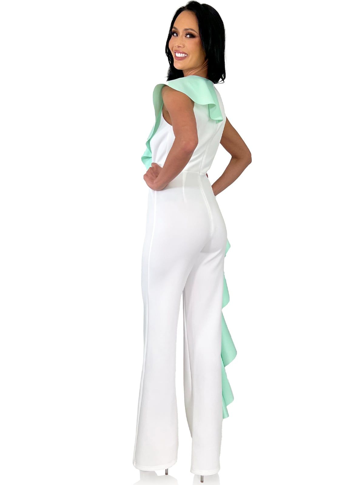 Style 8313 Marc Defang Size 4 Pageant White Formal Jumpsuit on Queenly