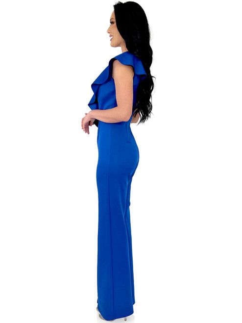 Style 8153 Marc Defang Size 4 Pageant Royal Blue Formal Jumpsuit on Queenly